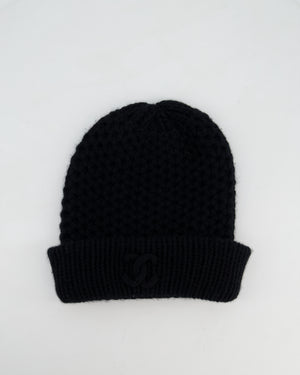 Chanel Black Cashmere Beanie Hat with CC Logo OS
