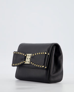 Valentino Black Mini Leather Rockstud Bow Crossbody Bag with Champagne Gold Hardware