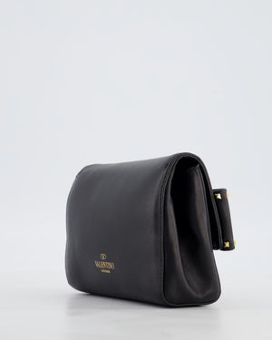 Valentino Black Mini Leather Rockstud Bow Crossbody Bag with Champagne Gold Hardware