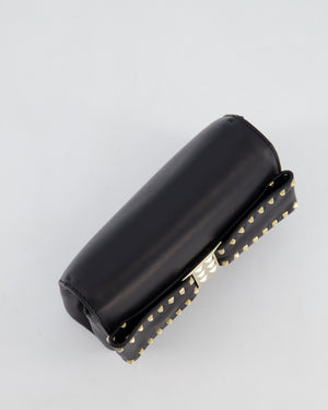 Valentino Black Mini Leather Rockstud Bow Crossbody Bag with Champagne Gold Hardware