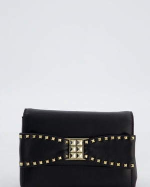 Valentino Black Mini Leather Rockstud Bow Crossbody Bag with Champagne Gold Hardware