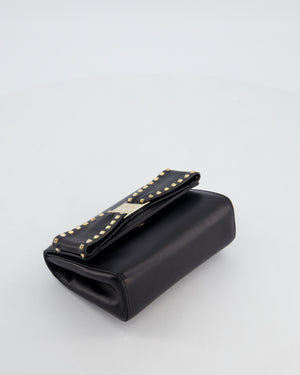 Valentino Black Mini Leather Rockstud Bow Crossbody Bag with Champagne Gold Hardware