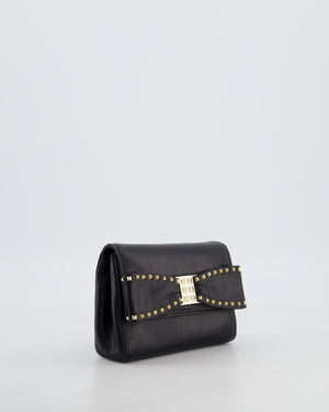 Valentino Black Mini Leather Rockstud Bow Crossbody Bag with Champagne Gold Hardware