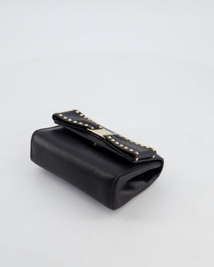 Valentino Black Mini Leather Rockstud Bow Crossbody Bag with Champagne Gold Hardware