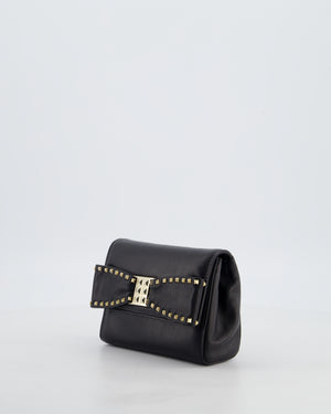 Valentino Black Mini Leather Rockstud Bow Crossbody Bag with Champagne Gold Hardware