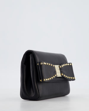 Valentino Black Mini Leather Rockstud Bow Crossbody Bag with Champagne Gold Hardware
