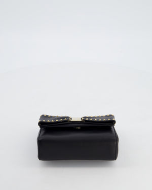 Valentino Black Mini Leather Rockstud Bow Crossbody Bag with Champagne Gold Hardware