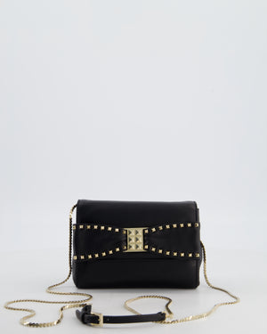 Valentino Black Mini Leather Rockstud Bow Crossbody Bag with Champagne Gold Hardware