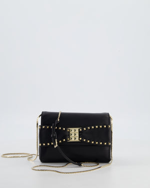 Valentino Black Mini Leather Rockstud Bow Crossbody Bag with Champagne Gold Hardware