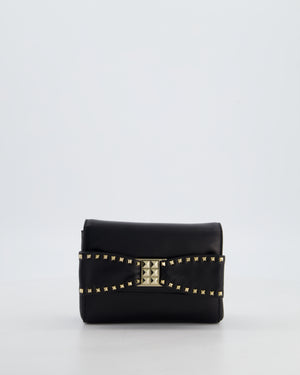 Valentino Black Mini Leather Rockstud Bow Crossbody Bag with Champagne Gold Hardware