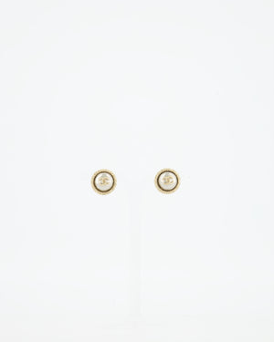 Chanel Small Champagne Gold Dome Earrings Pearl Detail and CC Logo