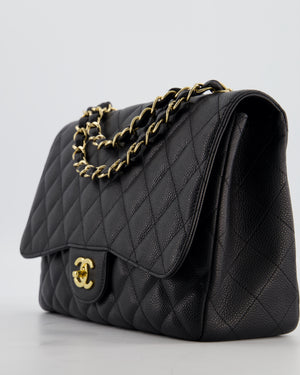 Chanel Black Jumbo Classic Single Flap Bag in Caviar Leather with Gold Hardware
