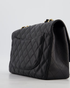 Chanel Black Jumbo Classic Single Flap Bag in Caviar Leather with Gold Hardware