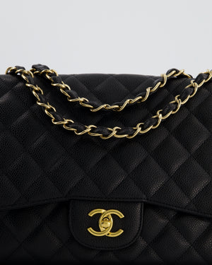 Chanel Black Jumbo Classic Single Flap Bag in Caviar Leather with Gold Hardware