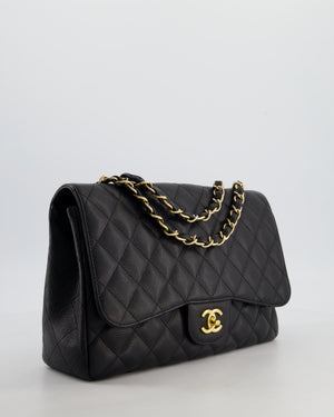 Chanel Black Jumbo Classic Single Flap Bag in Caviar Leather with Gold Hardware