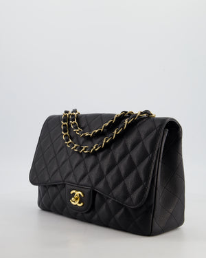 Chanel Black Jumbo Classic Single Flap Bag in Caviar Leather with Gold Hardware