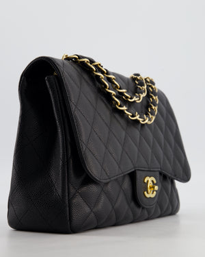 Chanel Black Jumbo Classic Single Flap Bag in Caviar Leather with Gold Hardware