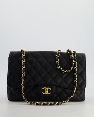 Chanel Black Jumbo Classic Single Flap Bag in Caviar Leather with Gold Hardware