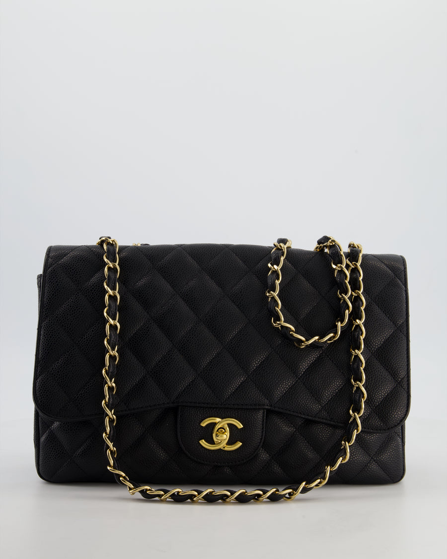 Chanel Black Jumbo Classic Single Flap Bag in Caviar Leather with Gold Hardware