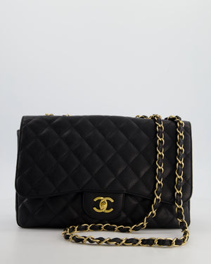 Chanel Black Jumbo Classic Single Flap Bag in Caviar Leather with Gold Hardware