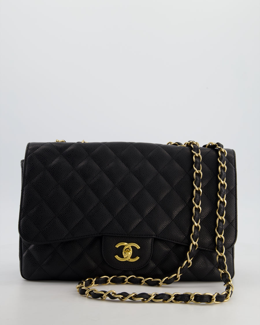Chanel Black Jumbo Classic Single Flap Bag in Caviar Leather with Gold Hardware