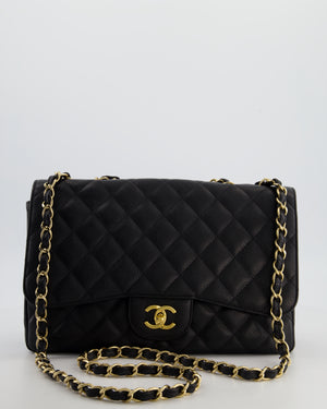 Chanel Black Jumbo Classic Single Flap Bag in Caviar Leather with Gold Hardware