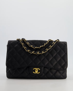 Chanel Black Jumbo Classic Single Flap Bag in Caviar Leather with Gold Hardware