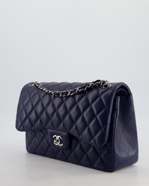 *FIRE PRICE* Chanel Navy Jumbo Classic Double Flap Bag in Lambskin Leather with Silver Hardware RRP £9,540