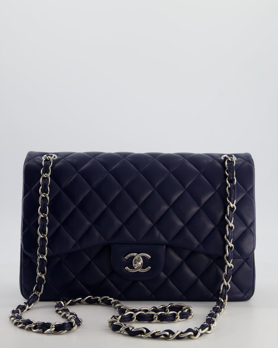 *FIRE PRICE* Chanel Navy Jumbo Classic Double Flap Bag in Lambskin Leather with Silver Hardware RRP £9,540