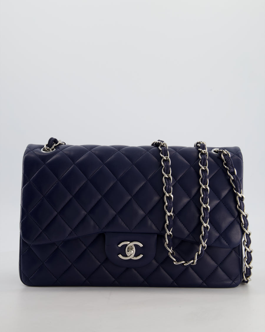 *FIRE PRICE* Chanel Navy Jumbo Classic Double Flap Bag in Lambskin Leather with Silver Hardware RRP £9,540