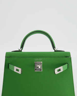 *NEW STAMP* Hermès Mini Kelly II 20 Bag in Vert Yucca Epsom Leather with Palladium Hardware