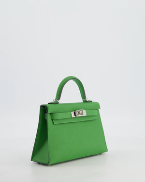 *NEW STAMP* Hermès Mini Kelly II 20 Bag in Vert Yucca Epsom Leather with Palladium Hardware