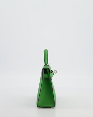 *NEW STAMP* Hermès Mini Kelly II 20 Bag in Vert Yucca Epsom Leather with Palladium Hardware