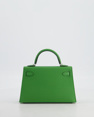 *NEW STAMP* Hermès Mini Kelly II 20 Bag in Vert Yucca Epsom Leather with Palladium Hardware