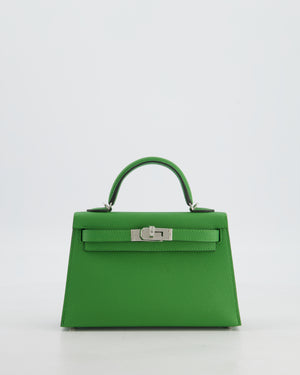 *NEW STAMP* Hermès Mini Kelly II 20 Bag in Vert Yucca Epsom Leather with Palladium Hardware