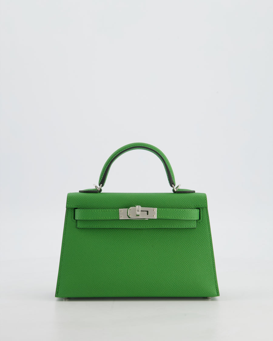 *NEW STAMP* Hermès Mini Kelly II 20 Bag in Vert Yucca Epsom Leather with Palladium Hardware