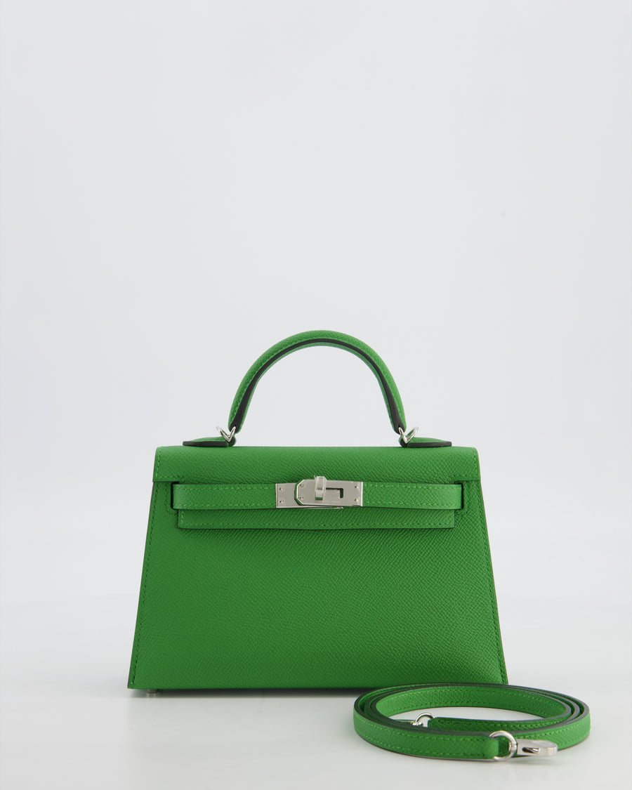 *NEW STAMP* Hermès Mini Kelly II 20 Bag in Vert Yucca Epsom Leather with Palladium Hardware