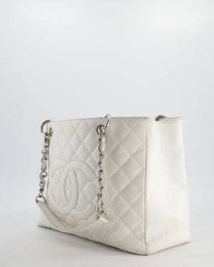 *FIRE PRICE* Chanel White GST Tote Bag in Caviar Leather with Silver Hardware