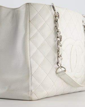 *FIRE PRICE* Chanel White GST Tote Bag in Caviar Leather with Silver Hardware
