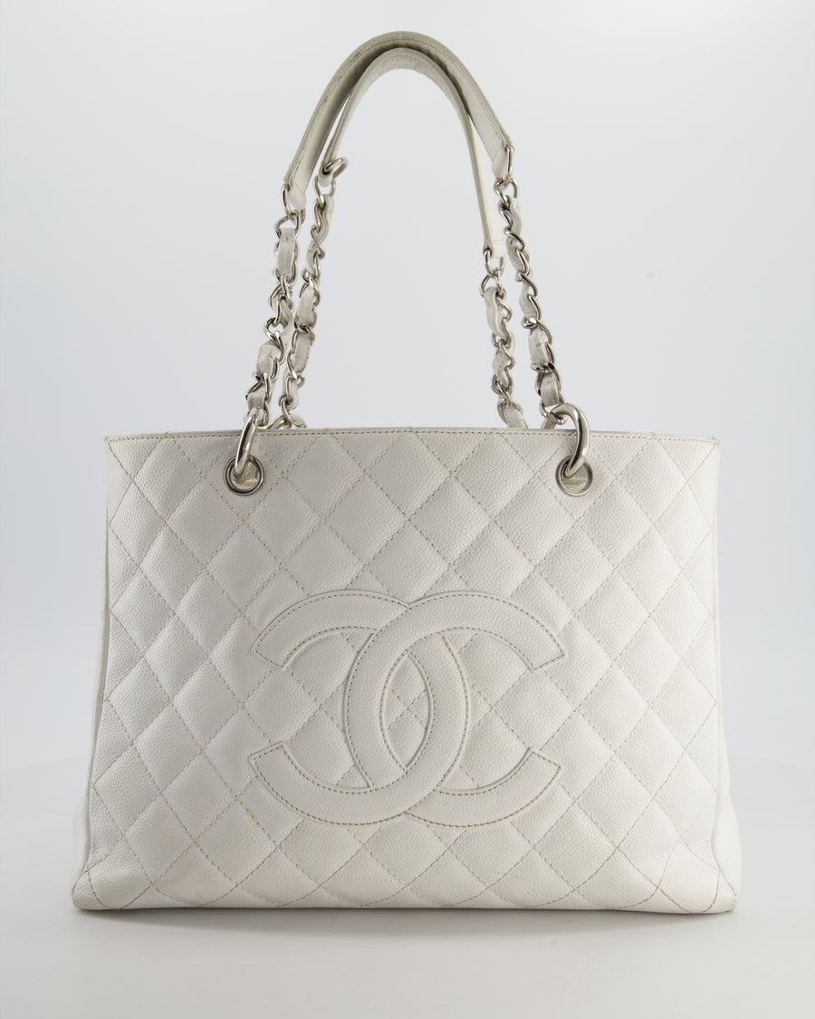 *FIRE PRICE* Chanel White GST Tote Bag in Caviar Leather with Silver Hardware