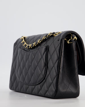 Chanel Medium Black Stitched Edge Classic Double Flap Bag in Caviar Leather with Gold Hardware