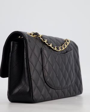 Chanel Medium Black Stitched Edge Classic Double Flap Bag in Caviar Leather with Gold Hardware