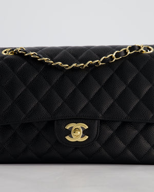 Chanel Medium Black Stitched Edge Classic Double Flap Bag in Caviar Leather with Gold Hardware