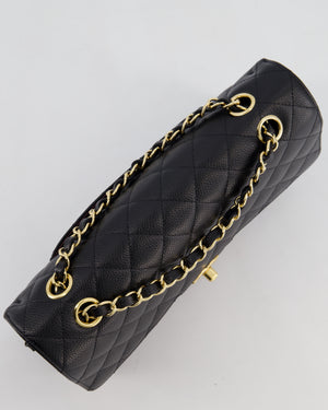 Chanel Medium Black Stitched Edge Classic Double Flap Bag in Caviar Leather with Gold Hardware