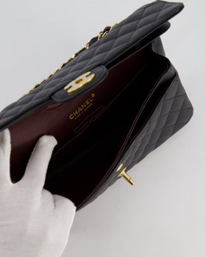 Chanel Medium Black Stitched Edge Classic Double Flap Bag in Caviar Leather with Gold Hardware