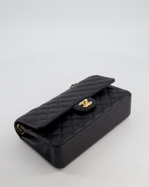 Chanel Medium Black Stitched Edge Classic Double Flap Bag in Caviar Leather with Gold Hardware