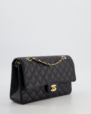 Chanel Medium Black Stitched Edge Classic Double Flap Bag in Caviar Leather with Gold Hardware