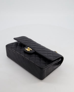 Chanel Medium Black Stitched Edge Classic Double Flap Bag in Caviar Leather with Gold Hardware