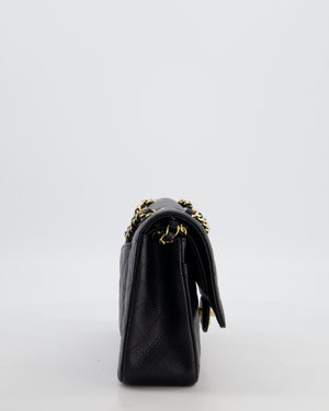 Chanel Medium Black Stitched Edge Classic Double Flap Bag in Caviar Leather with Gold Hardware