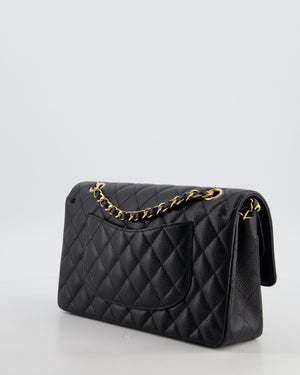 Chanel Medium Black Stitched Edge Classic Double Flap Bag in Caviar Leather with Gold Hardware